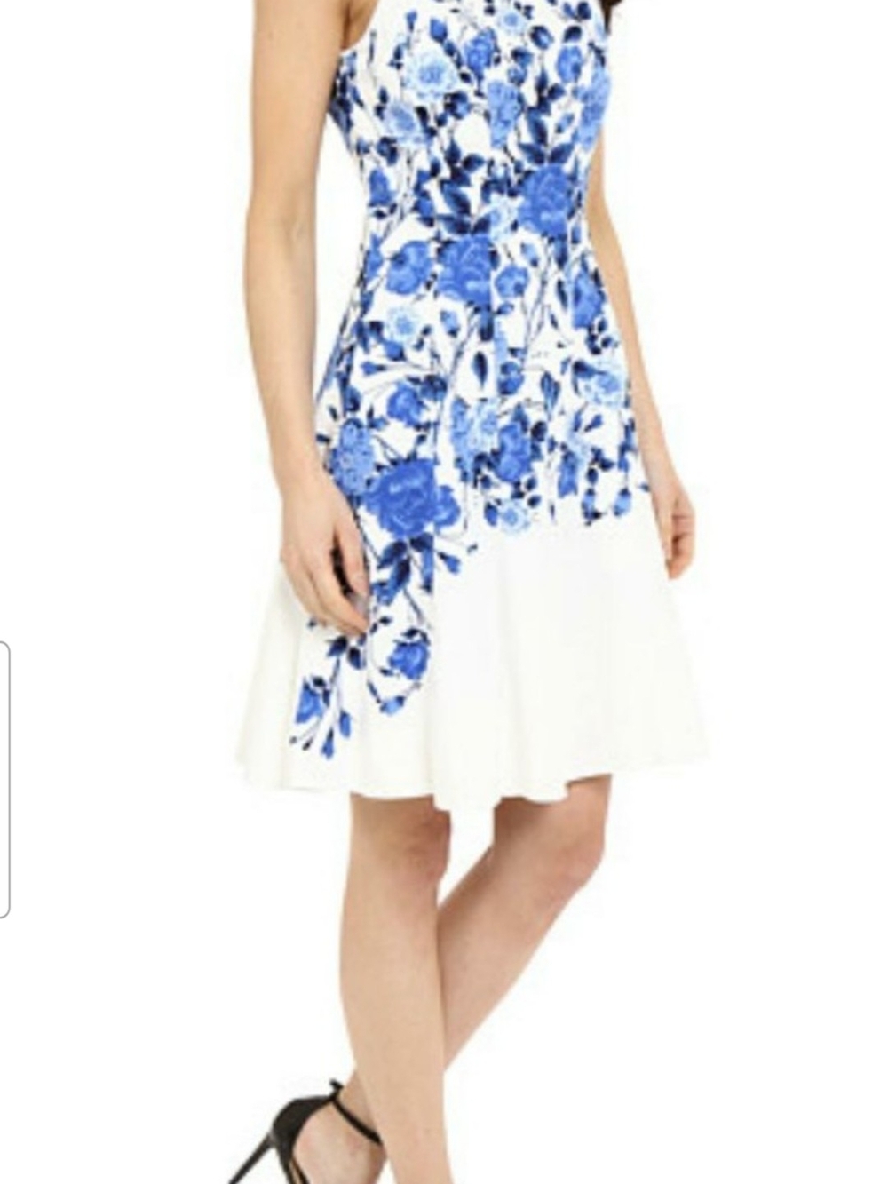 Maggy London White Midi Dress with Blue Floral Print